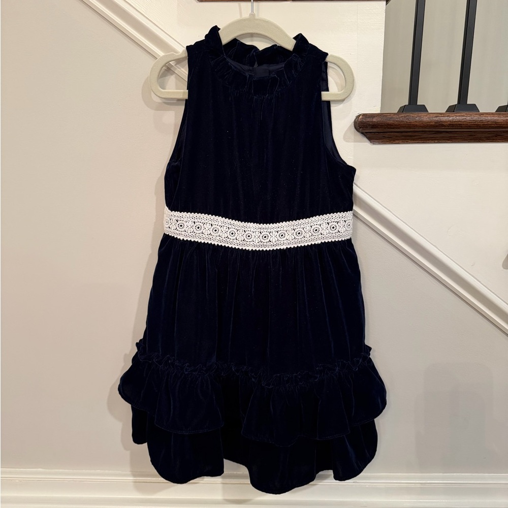 Janie and Jack Navy Velvet Dress (size 6)